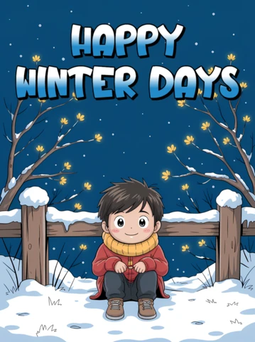 Winter Days Cartoon Design Template for Holiday Greeting Cards