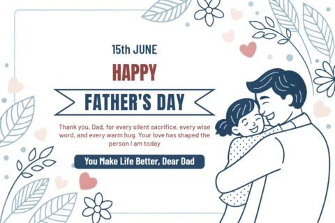 Minimalist Father's Day Greeting Card Template with Floral Line Art Design