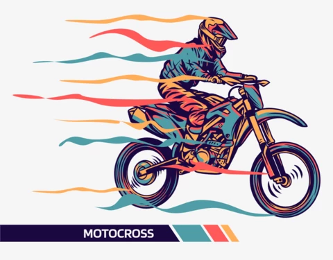 Ilustración colorida de motocross con diseño de carteles con efecto de movimiento.