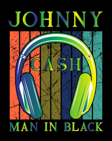 Modelo de design de música retrô com Johnny Cash e fones de ouvido