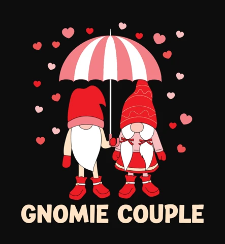 Gnomie Couple Under Umbrella Valentine T-Shirt Template