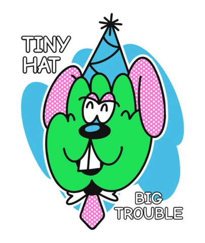 Küçük şapka büyük dert komik karikatür canavarıyla tavır t-shirt tasarım şablonu