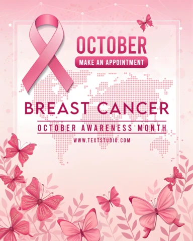 Breast Cancer Awareness Month Design Template with Pink Ribbon and Butterflies for Posters