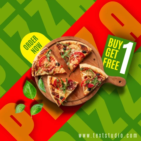 Verde e rosso deliziosa pizza instagram post tempelate