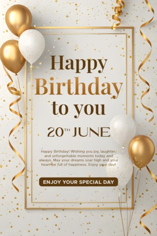Elegant Birthday Celebration Template Design with Gold and White Balloons