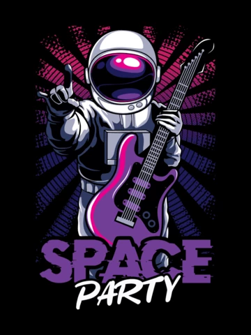 Space Party With Astronaut And Guitar T-shirt Design Template