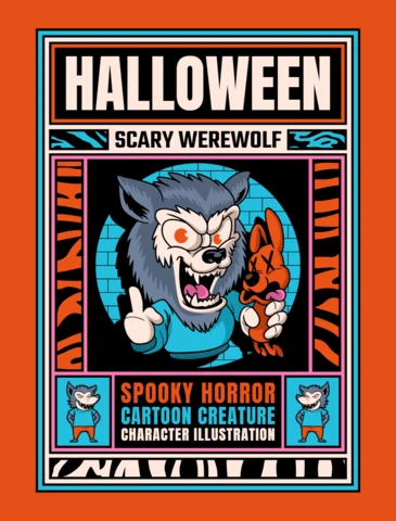 Halloween Scary Werewolf Cartoon Display Design Template