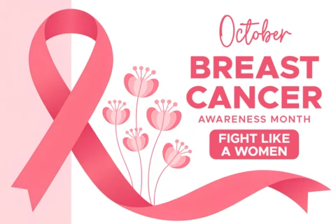 Breast Cancer Awareness Month Design Template with Pink Ribbon and Floral Elements for Posters