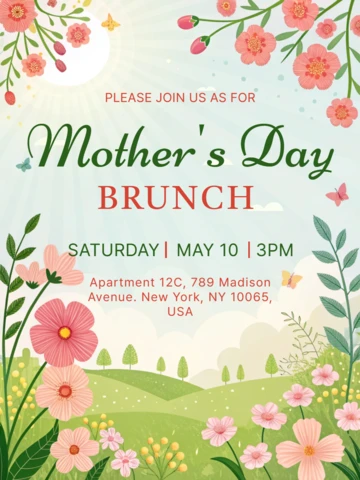 Floral Mother's Day Brunch Invitation Template Design