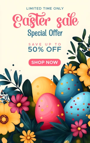 Spring Floral Easter Sale Template Design - Special Offer with Colorful Eggs