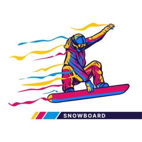Planche à neige colorée avec un snowboarder modèle d'affiche de mouvement