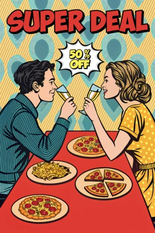 Template de promoção de pizza pop art para design de marketing de restaurante