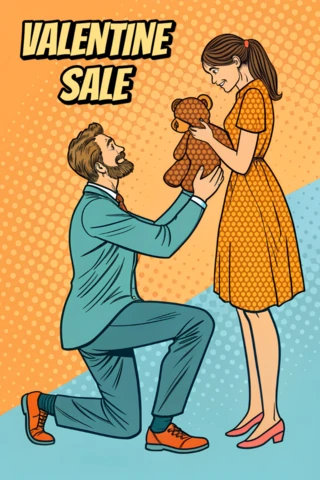 Modèle de design de vente de Saint-Valentin pop art pour affiches promotionnelles