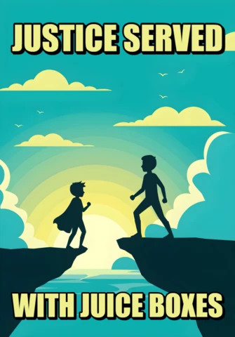 Justice Served with Juice Boxes Silhouetted Cliff Scene with Playful Poster Design Template