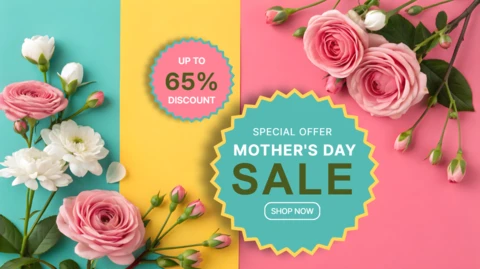 Floral Mother's Day Sale Template Design with Discount Promotion