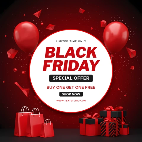 Black Friday Sale Design Template with Balloons and Gift Boxes for Promotional Flyers