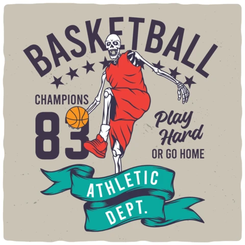 Skeleton Playing Basketball T-shirt Design Template
