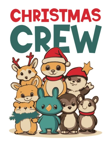 Christmas Crew Cute Animal Manga Design for Holiday Apparel Template