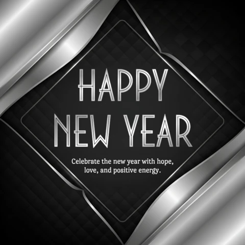 Art Deco New Year Greeting Card Template Design with Metallic Accents