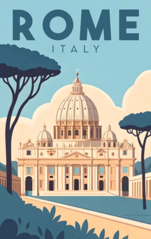 Vintage illustratie sjabloon van Rome, Italië voor reisposters
