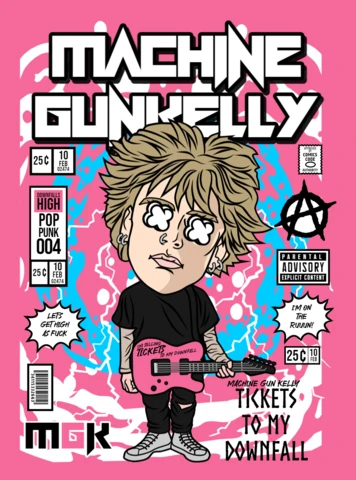 Modèle de couverture de magazine pour le personnage de bande dessinée Machine gun kelly