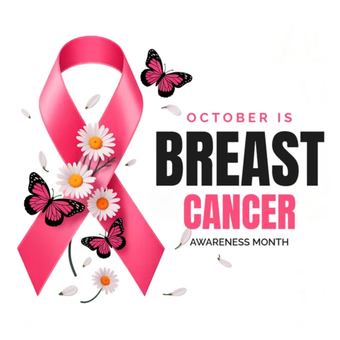 Breast Cancer Awareness Month Design Template with Pink Ribbon and Floral Elements for Posters