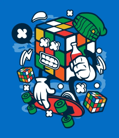 Rubik's Cube Skater Cartoon Character Poster Design Template