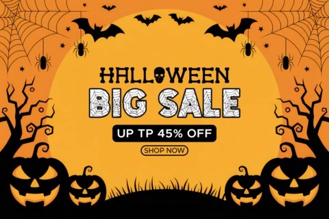 Spooky Halloween Sale Design Template with Pumpkins and Bats for Flyers