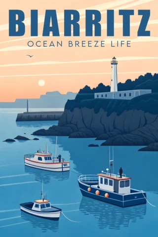 Coastal Vintage Design Template for Biarritz Ocean Breeze Life Poster