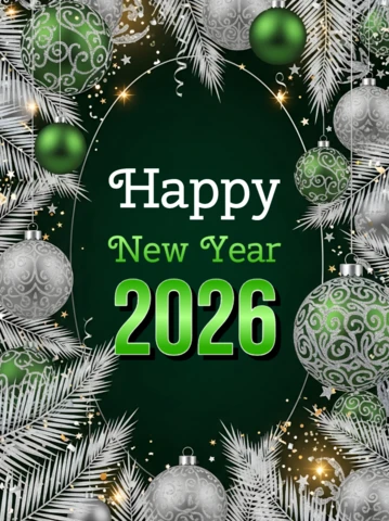 New Year 2026 Celebration Design Template with Festive Ornaments for Greeting Cards