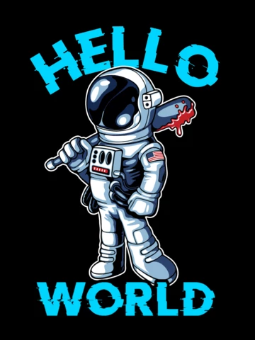 Plantilla de diseño de camiseta Hello world con personaje de astronauta