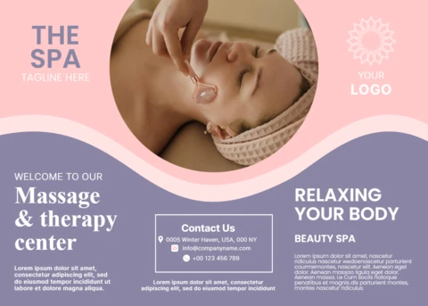 Spa Therapy Center Design Template for Wellness Brochure Featuring Relaxation Elements