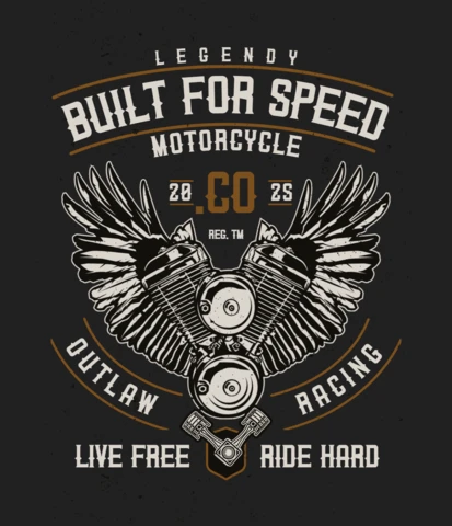 Motor de motocicleta con alas plantilla de diseño de camiseta