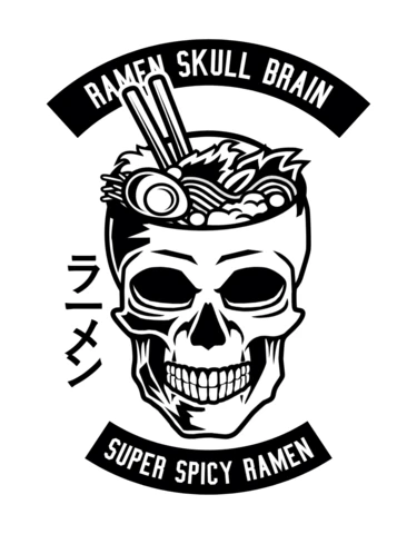 Modèle de conception de t-shirt avec crâne et cerveau de ramen