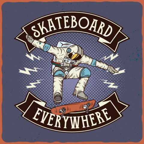 Astronaut Skateboard Retro T-shirt Design Template