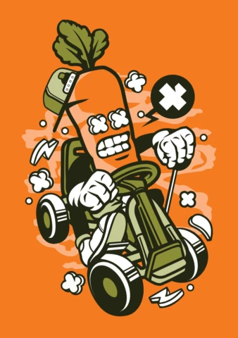 Carrot Karting Cartoon Character Poster Design Template
