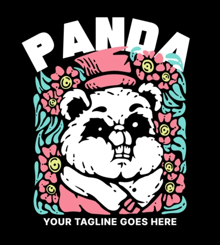 Panda che indossa il modello di design t-shirt vintage con cappello