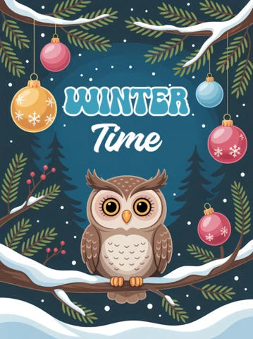 Winter Time Owl Design Template for Holiday Cards