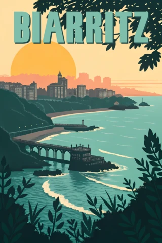 Modèle de design rétro plat Biarritz pour affiches de voyage