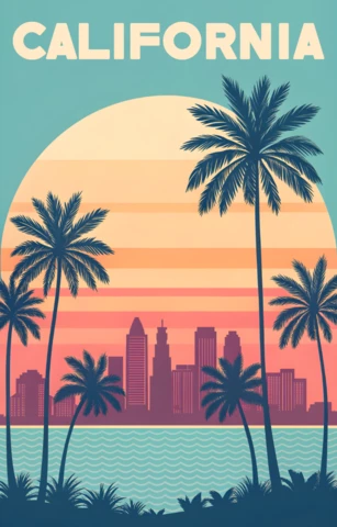 California Sunset Design Template with Palm Trees for Posters