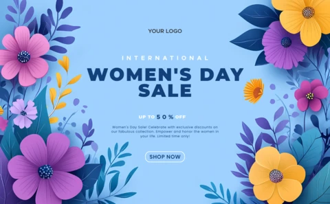 Editable Women's Day Sale Design Template with Floral Elements
