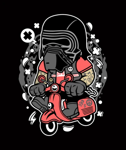 カイロ・レンのスクーターの漫画キャラクターのTシャツのデザインテンプレート