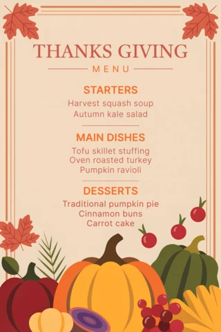 Thanksgiving Menu Design Template with Autumn Vegetables for Festive Events