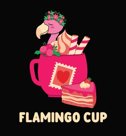 Cute Flamingo Cup Of Tea Valentine's T-Shirt Design