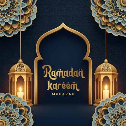 Ramadan Kareem Template with Lanterns and Floral Design for Greeting Cards