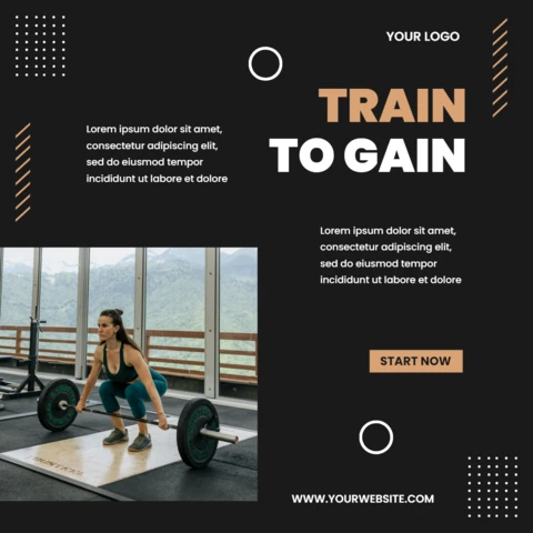 Modelo de design de postagem no Instagram do Train to gain fitness center