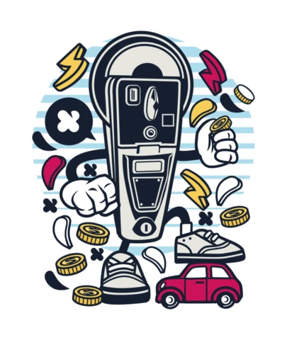 Parking Meter Cartoon Character T-Shirt Design Template