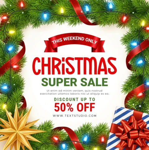 Holiday Shopping Poster Christmas Promo Template with Pine Decor and Elegant Seasonal Sparkle