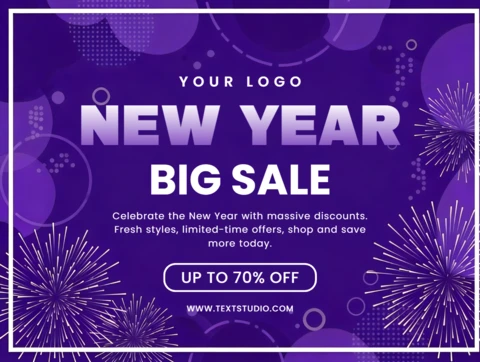 New Year Sale Design Template with Festive Fireworks for Promotional Flyers