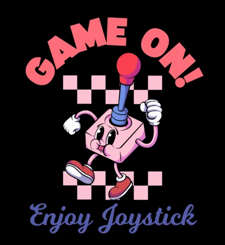 Game On! Playful Joystick Character Bringing Retro Gaming Fun T-Shirt Design Template